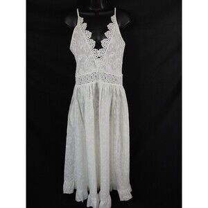 Miss June Paris Eyelet Crochet Embroidered Lace Off-White Boho Maxi Dress Large